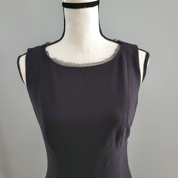 T Tahari Black Sleeveless Fringe Hem Sheath Dress 2 - Picture 4 of 10